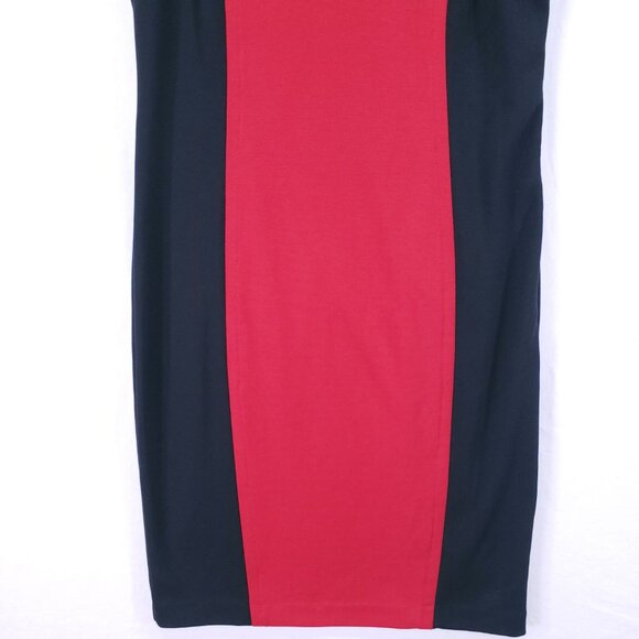 IMAN Red Black Scoop Neck Bodycon Mid Length Colorblock Business Office Dress L - Picture 7 of 13